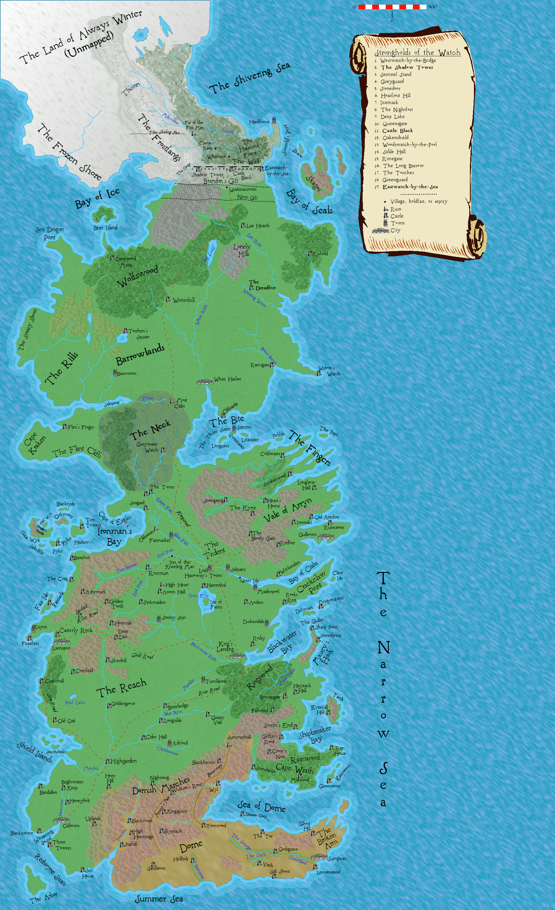 Map of the Strongholds of Westeros